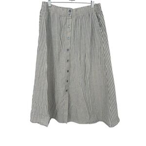 Eileen Fisher Midi Skirt  Small Blue White Striped Hemp Organic Cotton Button